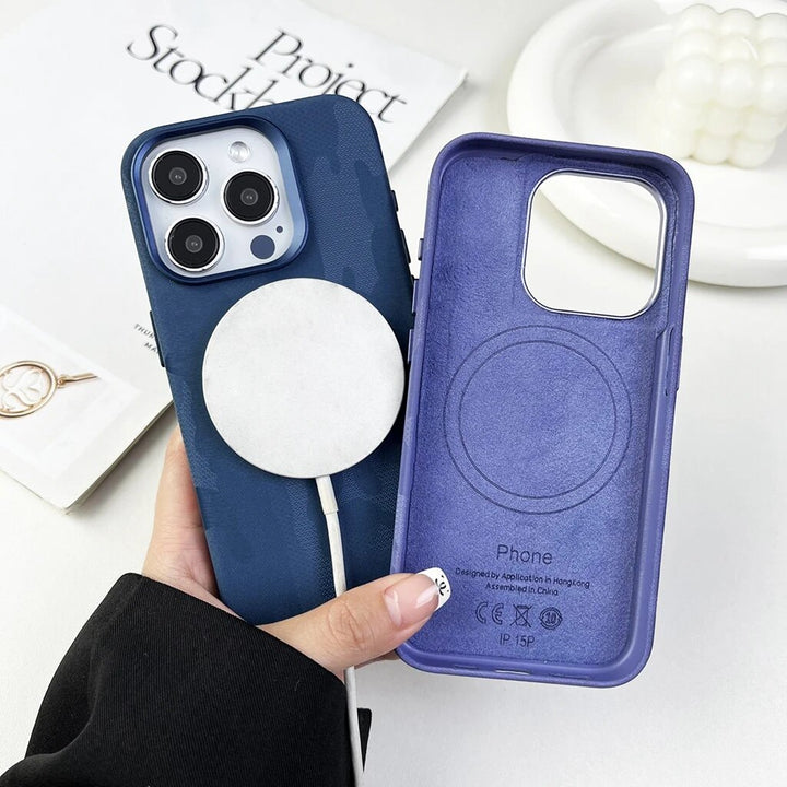 iPhone Series Camouflage Magnetic Leather Case With Camera Bumper