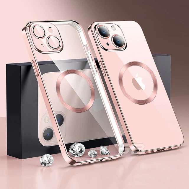 iPhone 14 Series Slim Metal Lock case with Magsafe and Camera Lens Protector