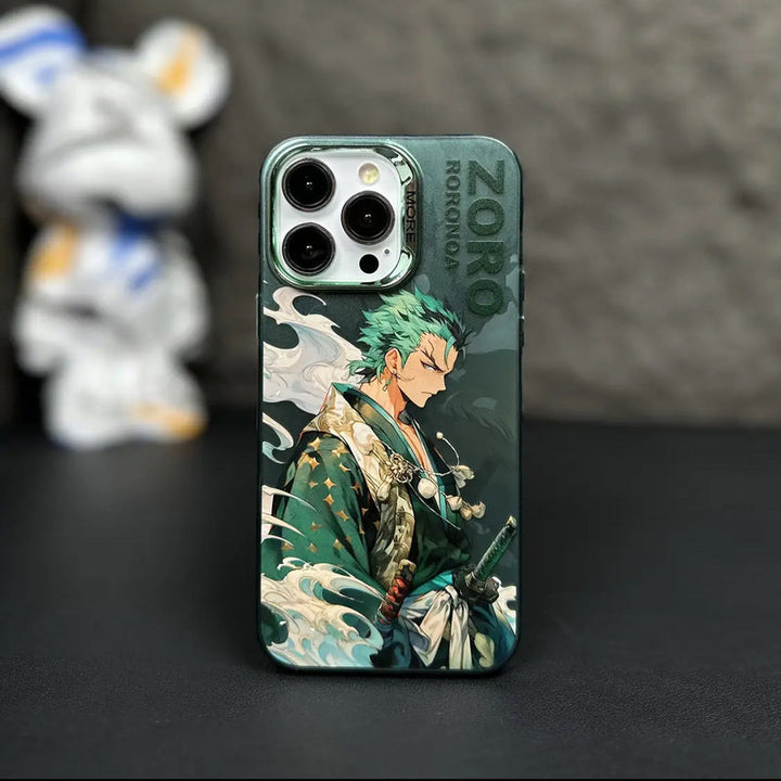 iPhone 14 Series One Piece Zoro Anime Case With Camera Bumper