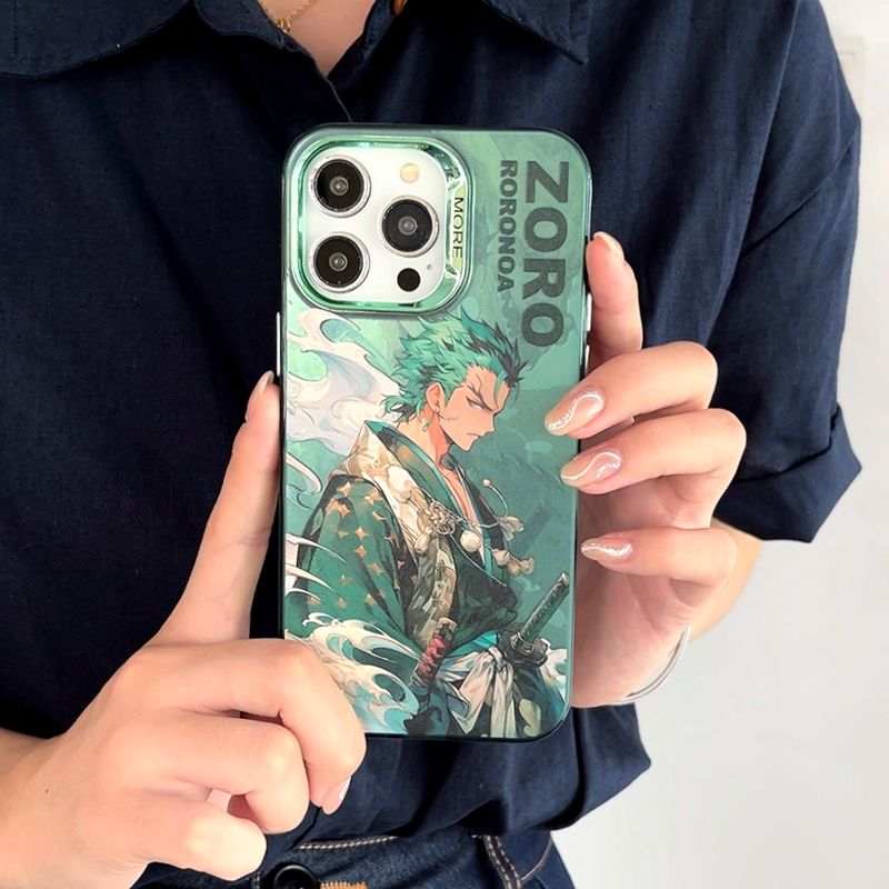 iPhone 14 Series One Piece Zoro Anime Case With Camera Bumper