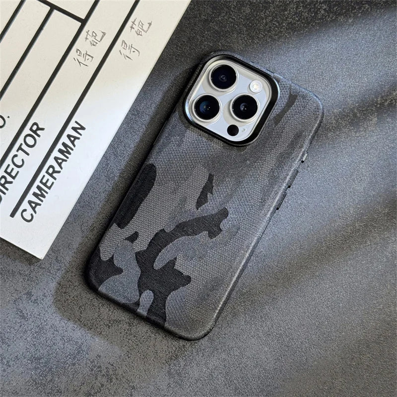 iPhone 13 Series Camouflage Magnetic Leather Case With Camera Bumper