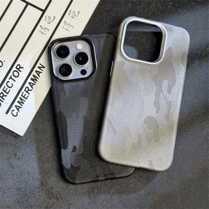 iPhone 13 Series Camouflage Magnetic Leather Case With Camera Bumper