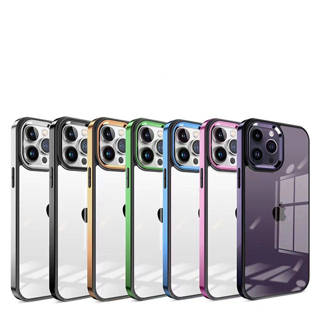 iPhone 13 Series Square Plating Color Frame Clear Case With Camera Bumper