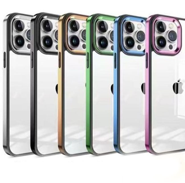 iPhone 13 Series Square Plating Color Frame Clear Case With Camera Bumper