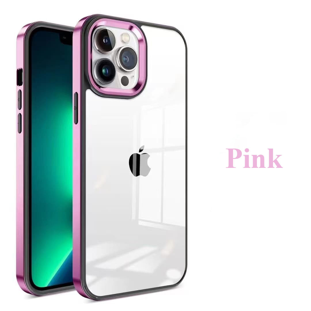 iPhone 13 Series Square Plating Color Frame Clear Case With Camera Bumper